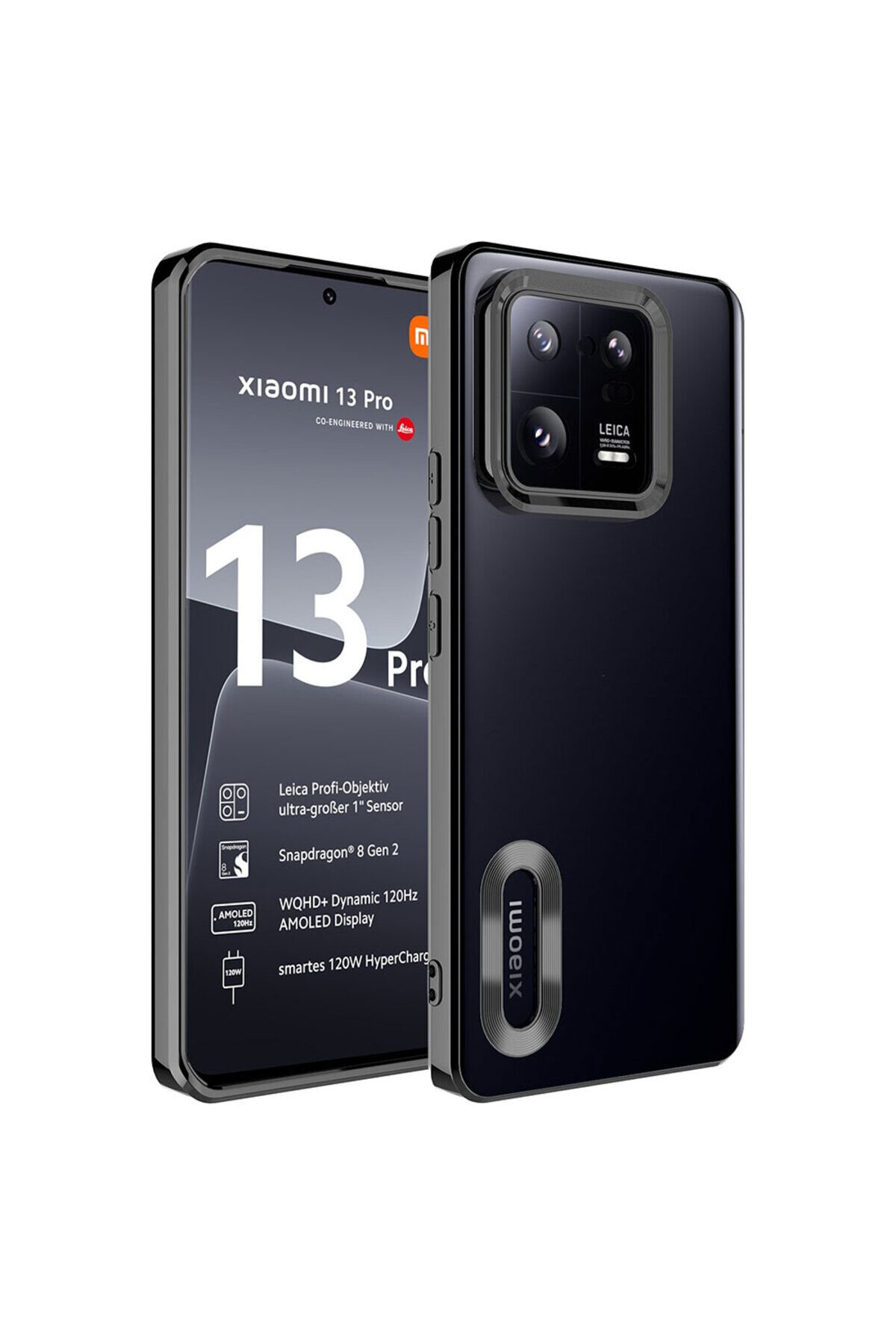 Mi 13 Pro Kılıf Kamera Korumalı Logo Gösteren BSAY Omega Kapak - Mavi Siyah