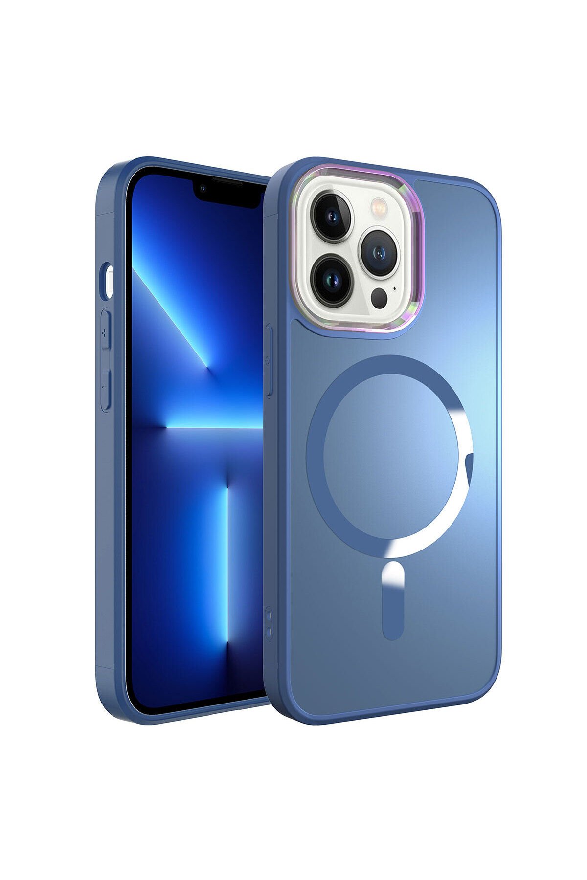 iPhone 12 Pro Uyumlu Magsafe Wireless Şarj Özellikli BSAY Stil Kılıf-Koyu Yeşil Sierra Mavi