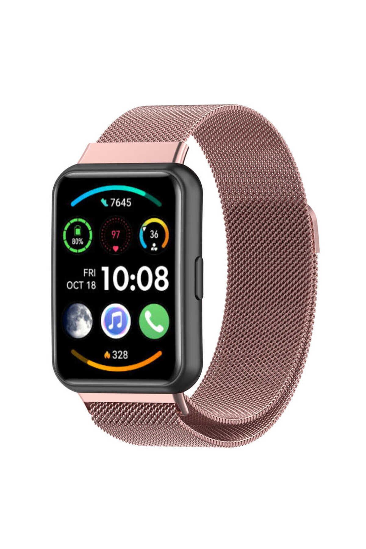 Huawei Watch Fit 2 Uyumlu KRD-01 Metal BSAY Kordon-Gümüş Pembe