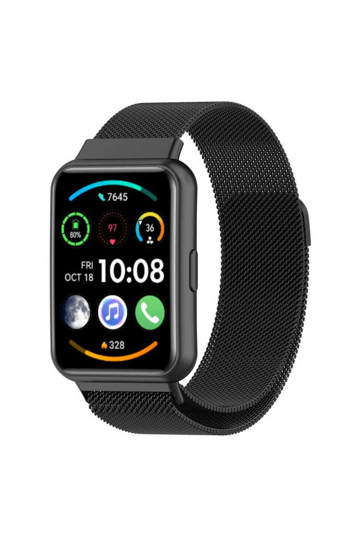 Huawei Watch Fit 2 Uyumlu KRD-01 Metal BSAY Kordon-Gümüş Siyah