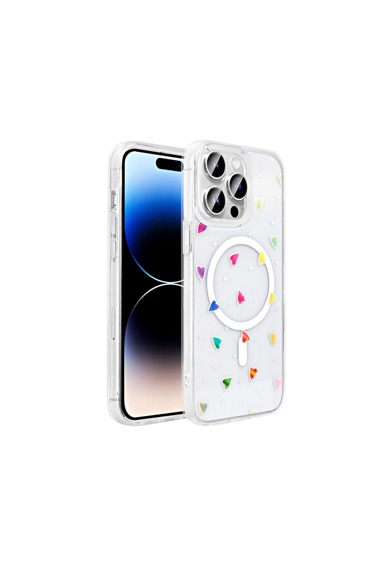 iPhone 14 Pro Max Kılıf M-Safe Şarj Özellikli Şeffaf Folk Sert Kapak - Sevimli Köpek Beyaz