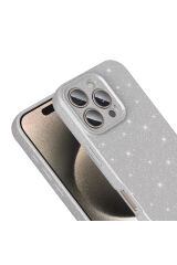 iPhone 16 Pro Kılıf Kamera Korumalı Simli Lüks Zore Koton Kapak - Gümüş Lila