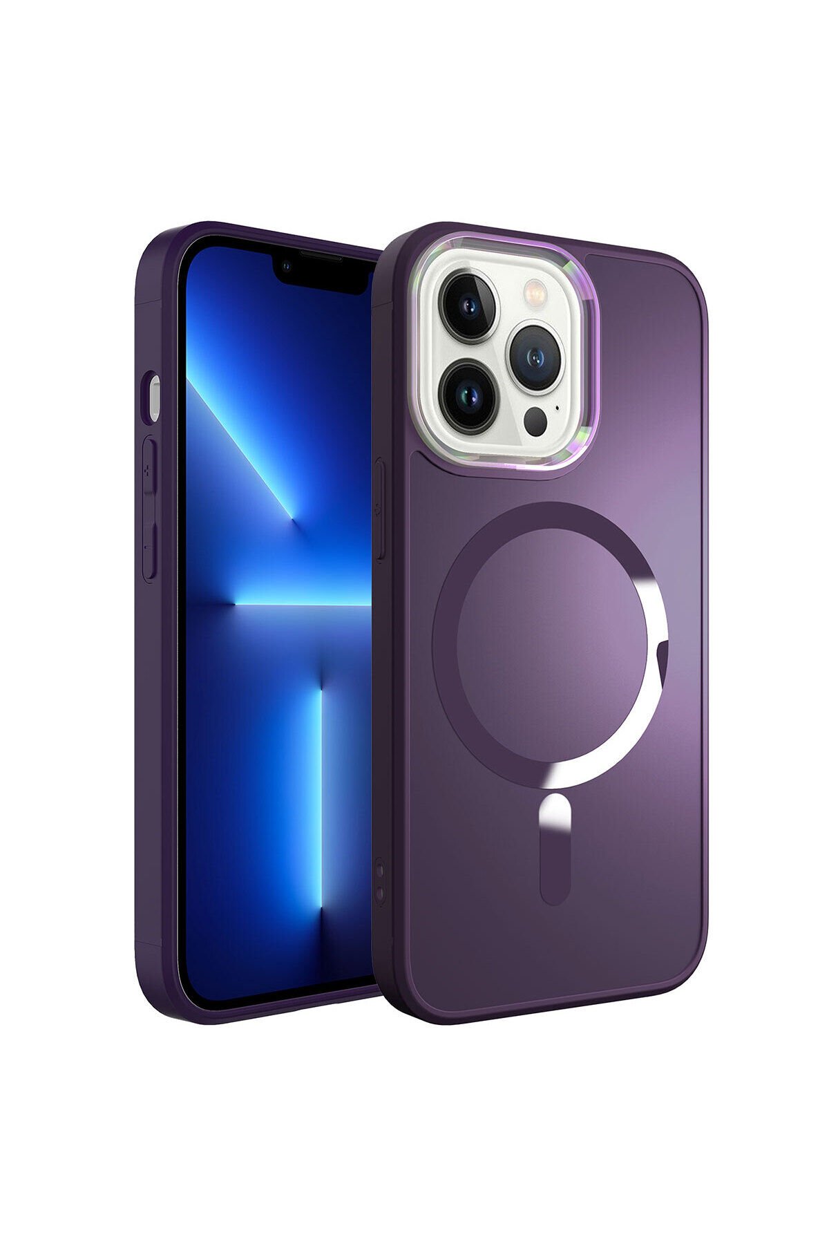 iPhone 12 Pro Max Uyumlu Magsafe Wireless Şarj Özellikli BSAY Stil Kılıf-Beyaz Derin Mor