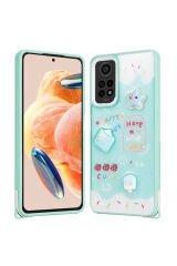 Redmi Note 12 Pro 4G Kılıf Parlayan Sıvılı Simli Kabartma Figürlü BSAY Cevze Kapak-Yeşil Yeşil
