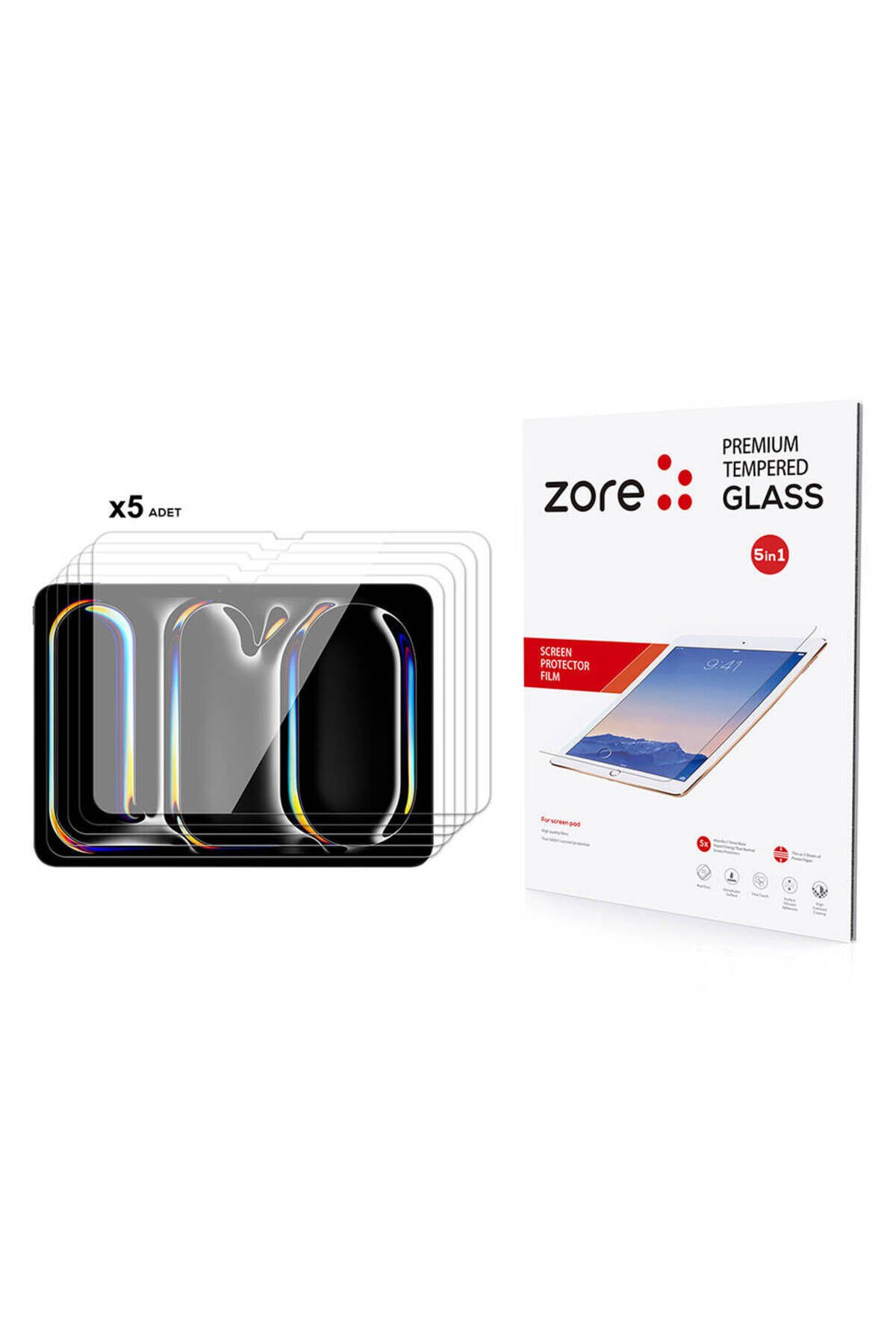 iPad 11 Pro 2024 Uyumlu GZST 5in1 Tablet Temperli Cam Ekran Koruyucu-Şeffaf Şeffaf