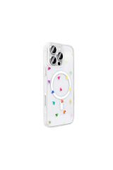 iPhone 16 Pro Kılıf M-Safe Şarj Özellikli Şeffaf Folk Sert Kapak - Fiyonk Beyaz