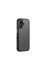 iPhone 16 Kılıf M-safe Şarj Özellikli Karbon Fiber Görünümlü Zore Antina Kapak - Gri Mavi