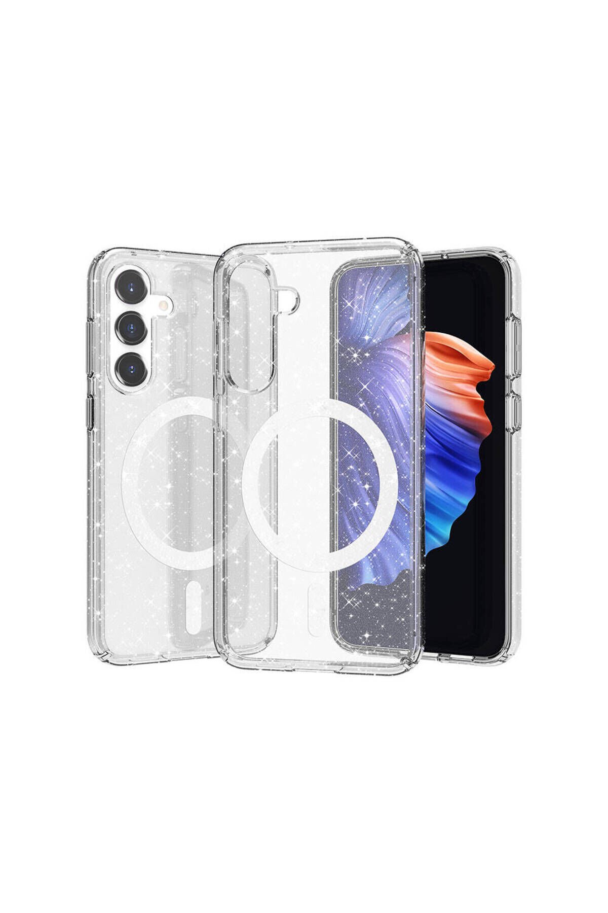 Galaxy S23 FE Kılıf Magsafe Şarj Özellikli Parlayan Simli Saydam Renkli BSAY Allstar Kapak - Mor Şeffaf