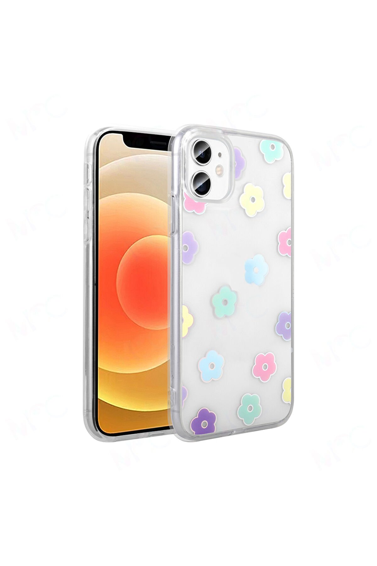 iPhone 11 Kılıf Şeffaf Figürlü Zore Folk Sert Kapak - Papatya Beyaz