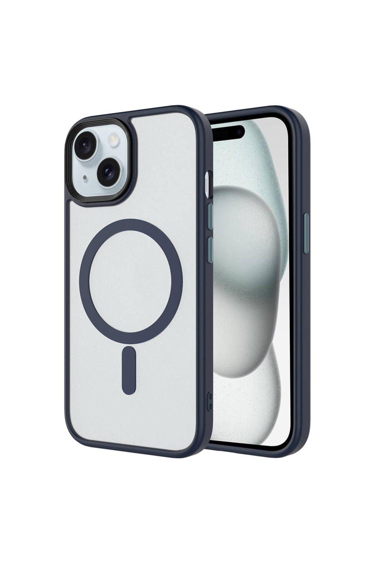 iPhone 14 Kılıf Mat Arka Yüzey Wireless Şarj Özellikli BSAY Flet Magsafe Kapak - Lacivert Lacivert