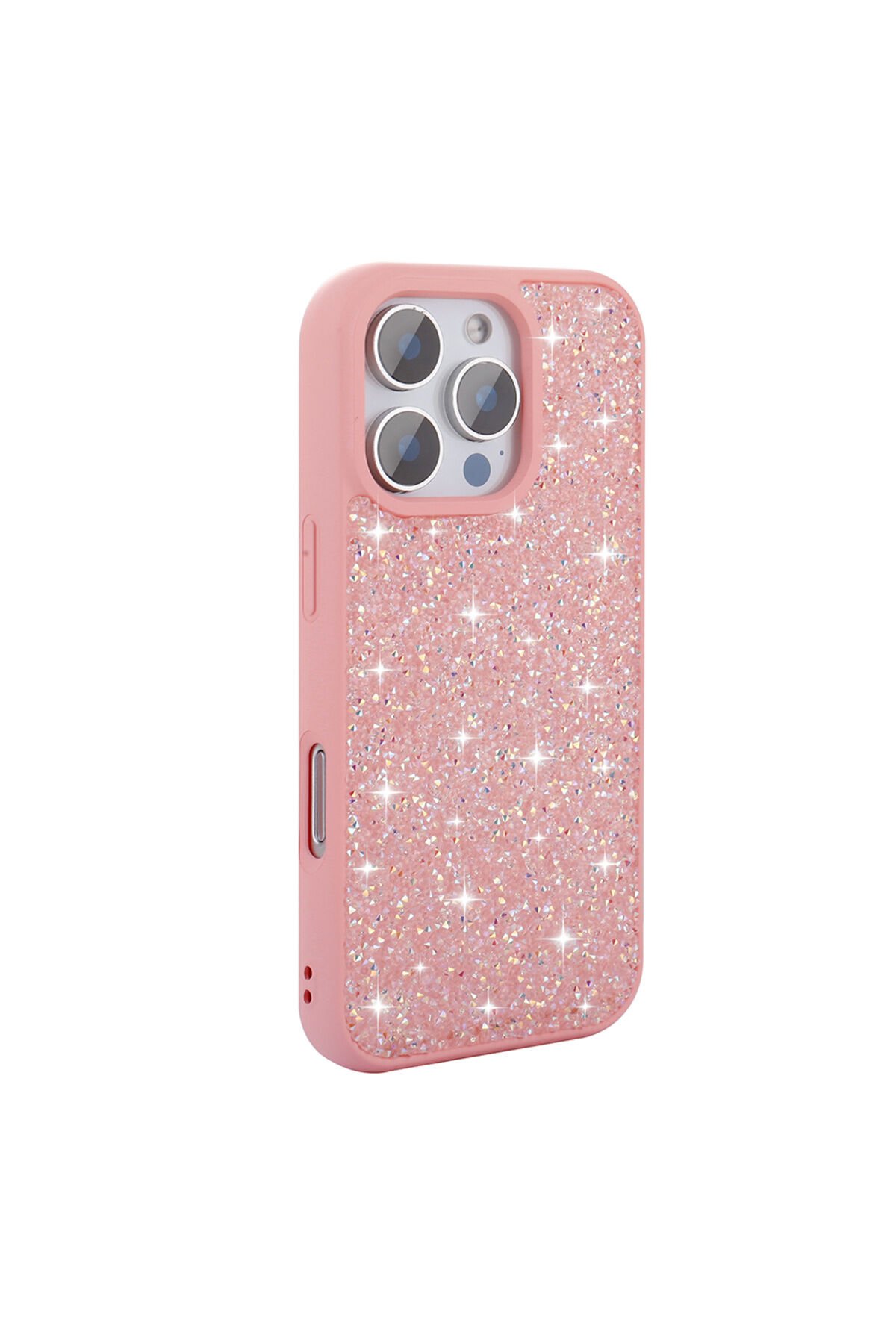 iPhone 16 Pro Max Kılıf Parlak Taşlı Tasarım KLFK Pırlanta Kapak - Pembe Pembe
