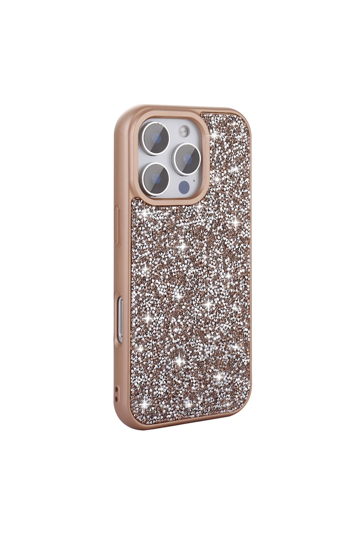 iPhone 16 Pro Max Kılıf Parlak Taşlı Tasarım KLFK Pırlanta Kapak - Pembe Pembe