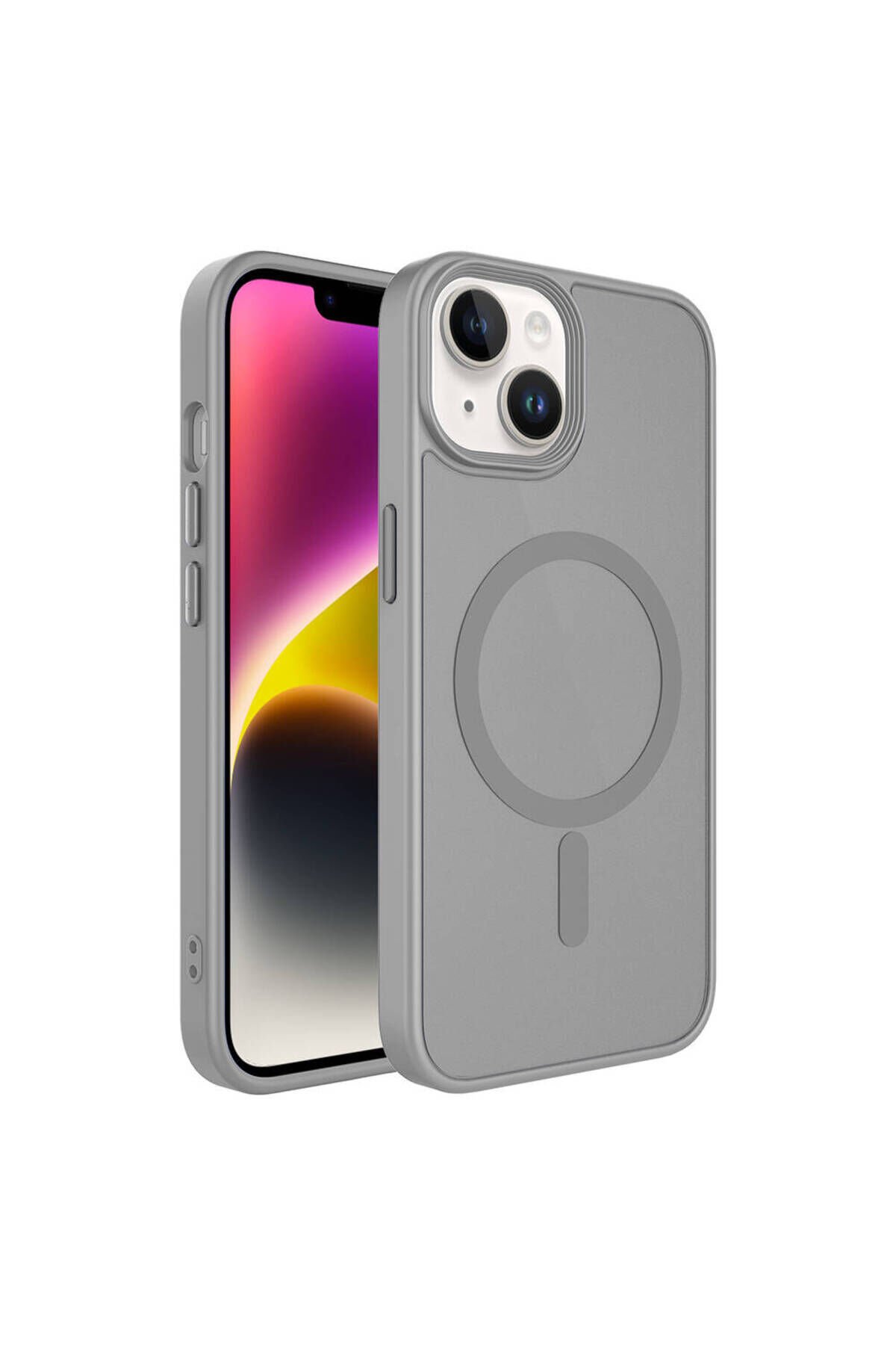 iPhone 14 Kılıf Mat Arka Yüzey Wireless Şarj Özellikli BSAY Flet Magsafe Kapak - Lacivert Gri