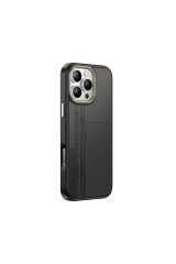 iPhone 16 Pro Kılıf M-safe Şarj Özellikli Karbon Fiber Görünümlü Zore Antina Kapak - Mavi Siyah-Yeşil