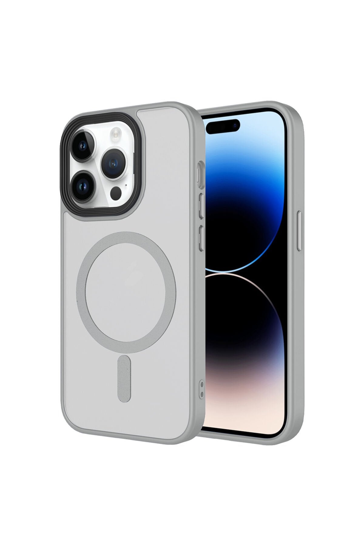 iPhone 14 Pro Kılıf Mat Arka Yüzey Wireless Şarj Özellikli BSAY Flet M-safe Kapak - Gri Gri