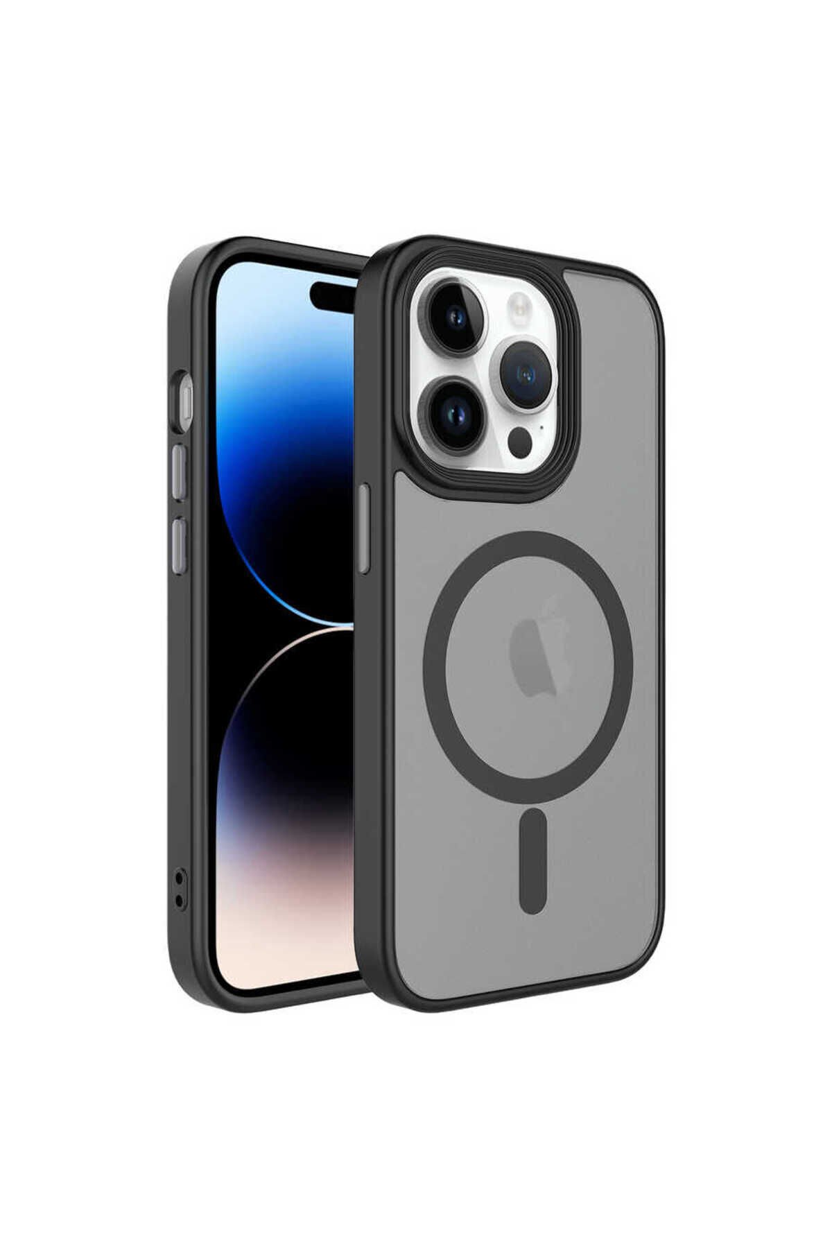 iPhone 14 Pro Max Kılıf Mat Arka Yüzey Wireless Şarj Özellikli BSAY Flet M-safe Kapak - Açık Mavi Mavi