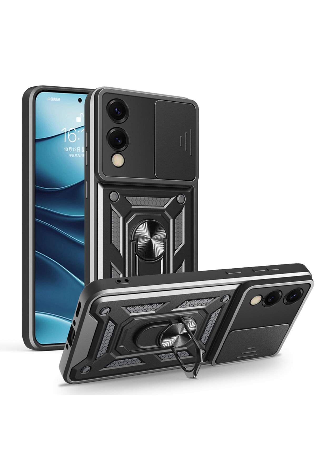 Galaxy S25 Edge Kılıf Magnetik Standlı Kamera Korumalı GZST Sürgülü Vega Kapak - Siyah