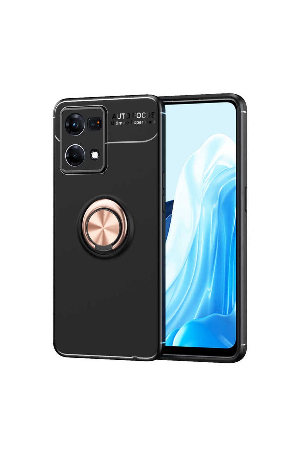 Reno 7 4G Kılıf BSAY Ravel Silikon Kapak - Siyah-Kırmızı Siyah-Rose Gold