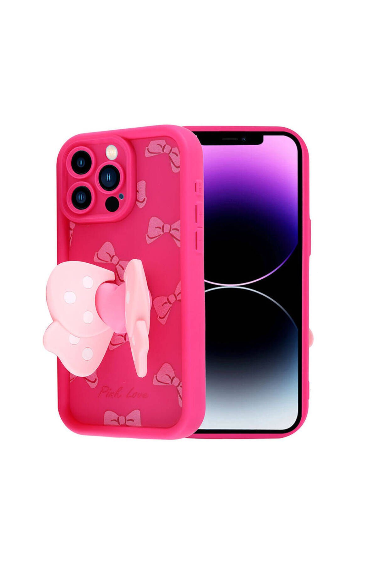 iPhone 14 Pro Max Kılıf Kamera Korumalı Figür Tasarımlı BSAY Kapya Kapak-Pembe Koyu