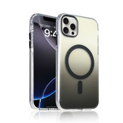 iPhone 16 Pro Kılıf M-safe Şarj Özellikli Transparan Renk Geçişli Zore Toros Kılıf Gri