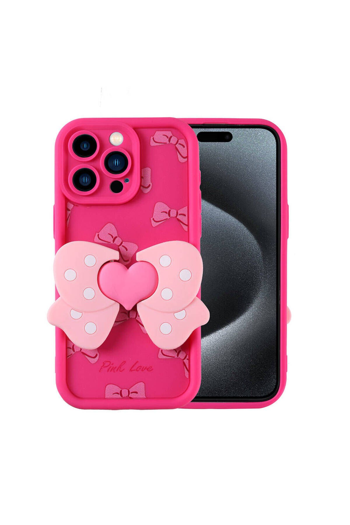 iPhone 15 Pro Max Kılıf Kamera Korumalı Figür Tasarımlı BSAY Kapya Kapak-Pembe Koyu