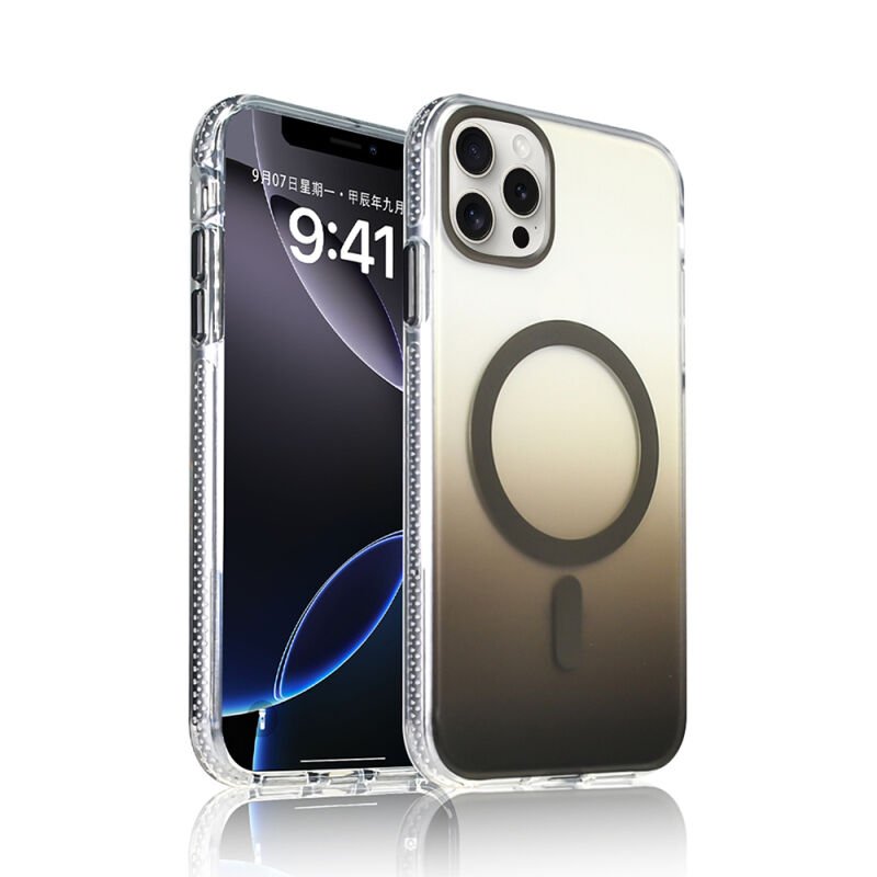 iPhone 16 Pro Kılıf M-safe Şarj Özellikli Transparan Renk Geçişli Zore Toros Kılıf Gold