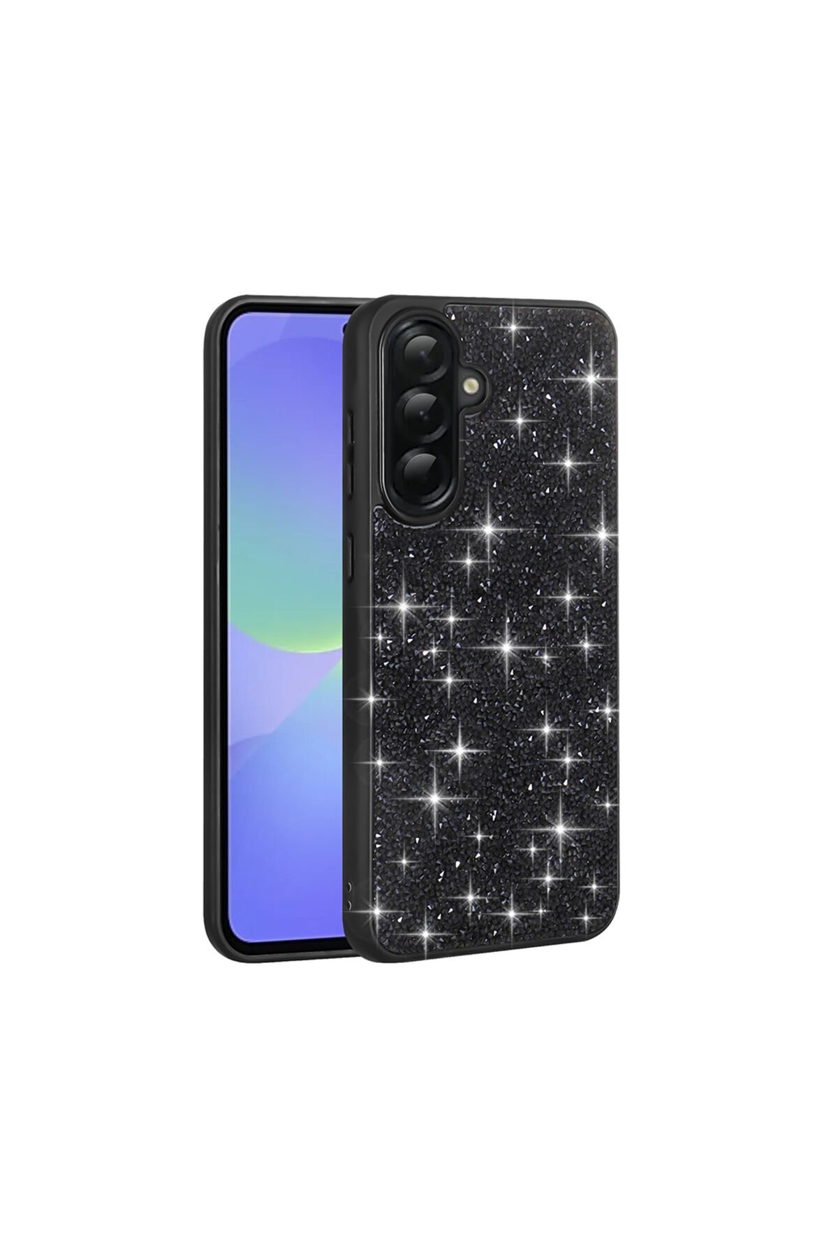 Galaxy A36 Kılıf Parlak Taşlı Tasarım ATA Pırlanta Kapak - Siyah