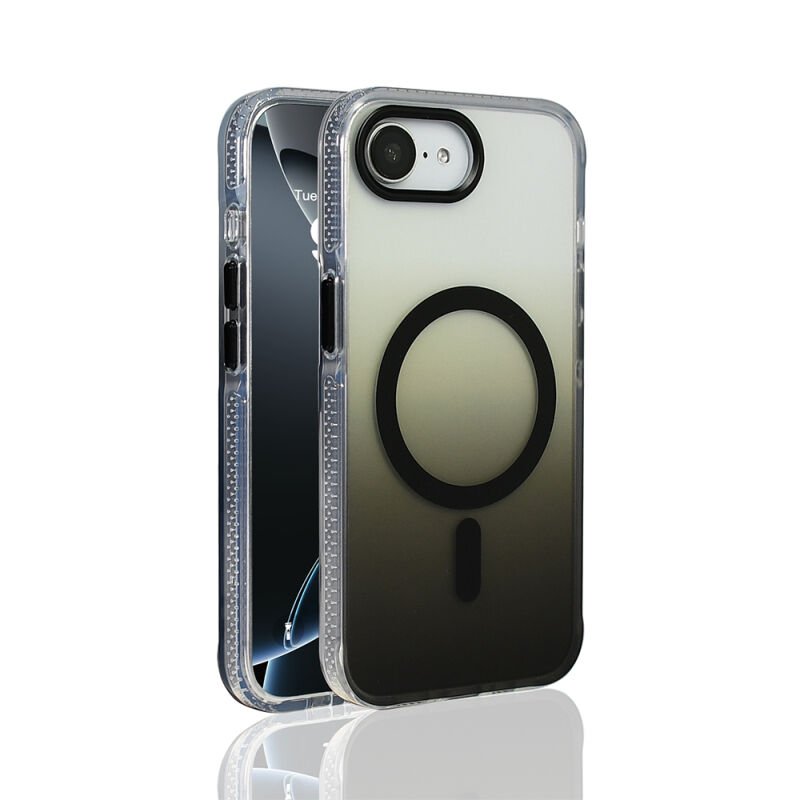 iPhone 16E Kılıf M-safe Şarj Özellikli Transparan Renk Geçişli Zore Toros Kılıf Siyah