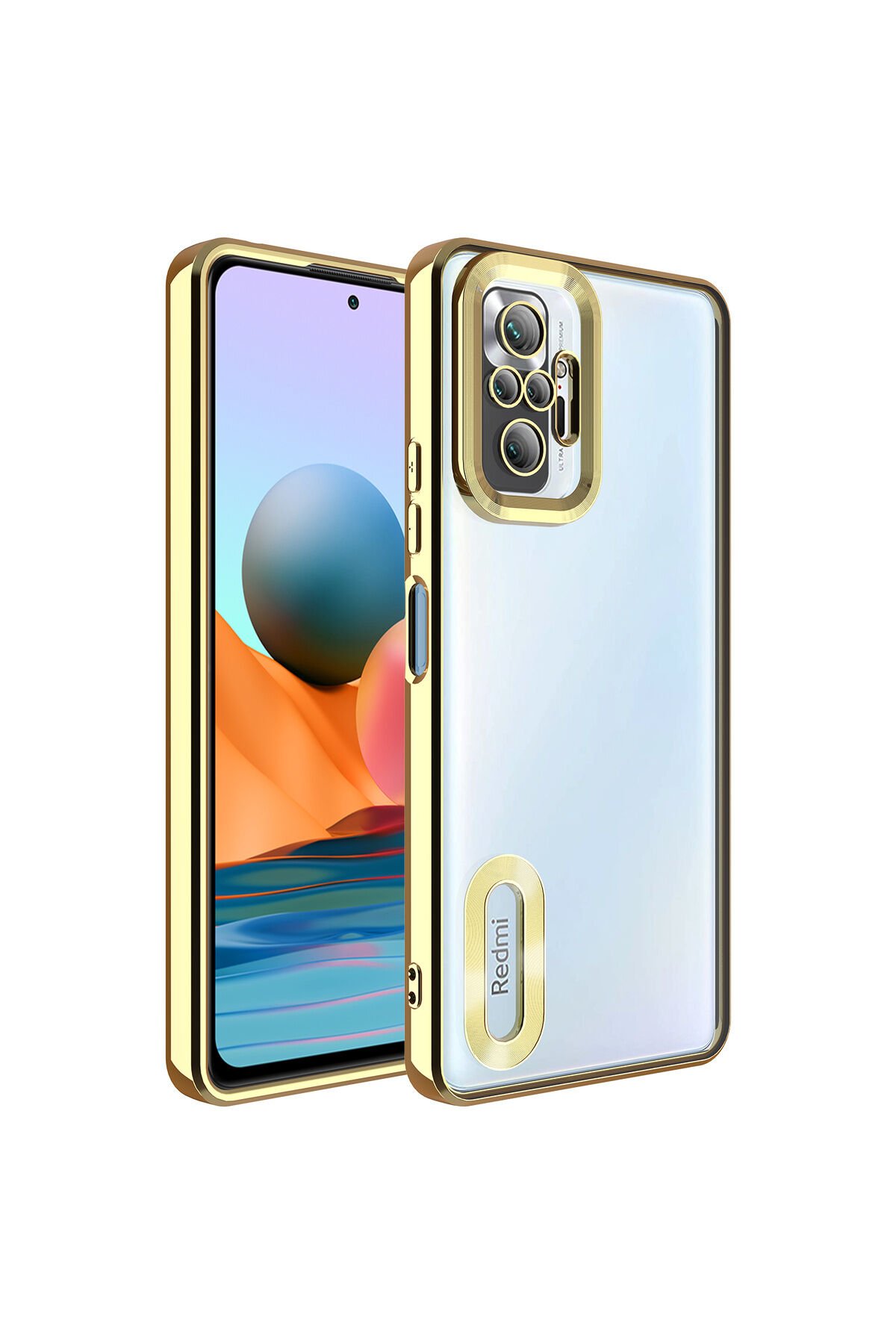 Redmi Note 10 Pro Kılıf Kamera Korumalı Logo Gösteren BSAY Omega Kapak - Rose Gold Gold