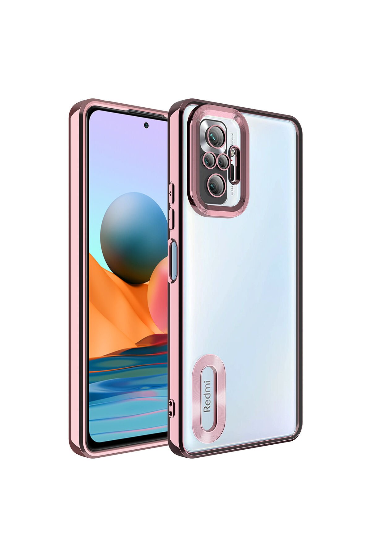 Redmi Note 10 Pro Kılıf Kamera Korumalı Logo Gösteren BSAY Omega Kapak - Rose Gold Gold