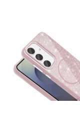 Galaxy S24 FE Kılıf Magsafe Şarj Özellikli Parlayan Simli BSAY Okso Kapak - Siyah Derin Mor