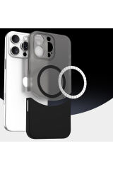 iPhone 16 Pro Kılıf M-Safe Şarj Özellikli Mıknatıslı Zore Duble Kapak - Lacivert Siyah