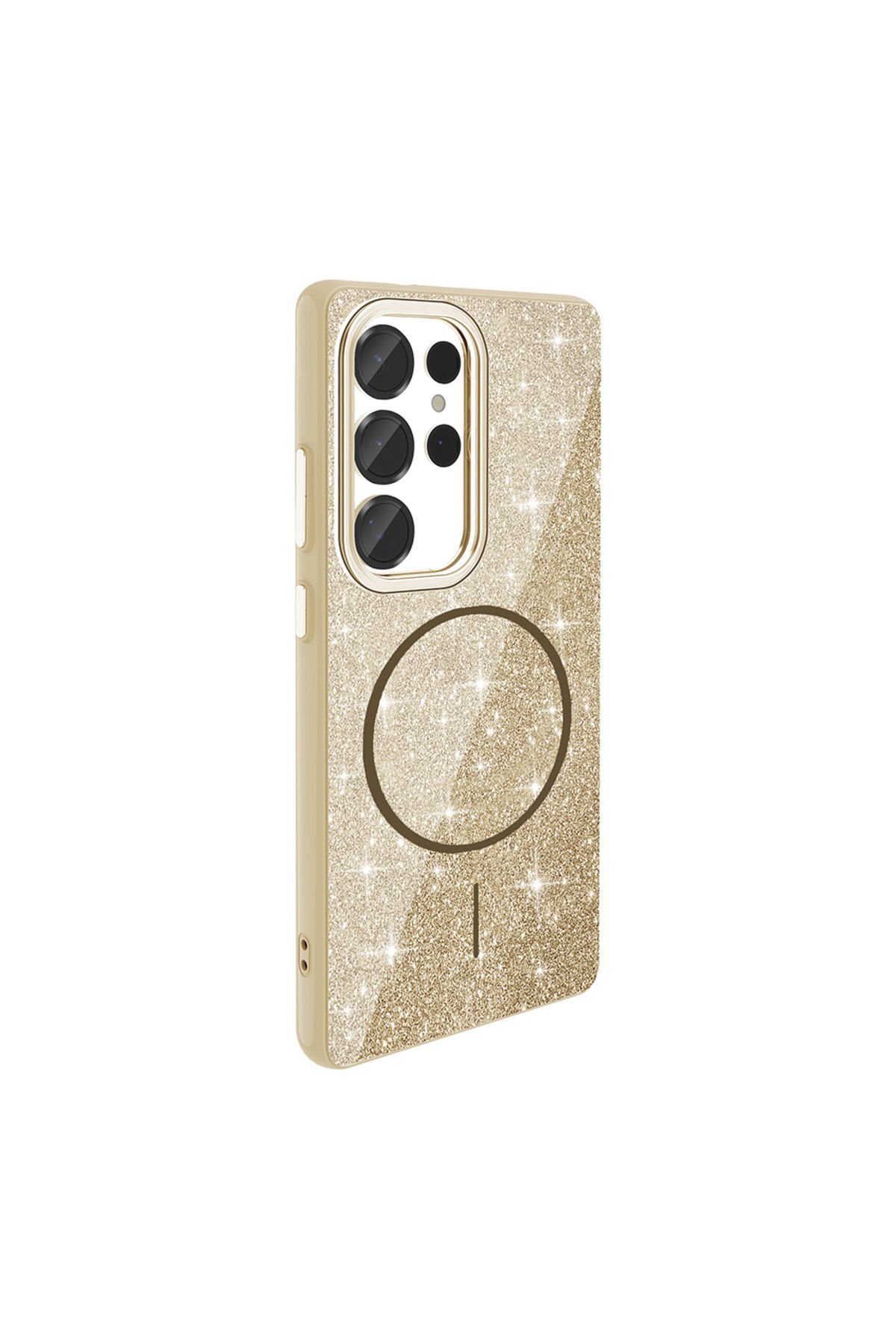 Galaxy S25 Ultra Kılıf Magsafe Şarj Özellikli Parlayan Simli BSAY Okso Kapak - Beyaz Gold