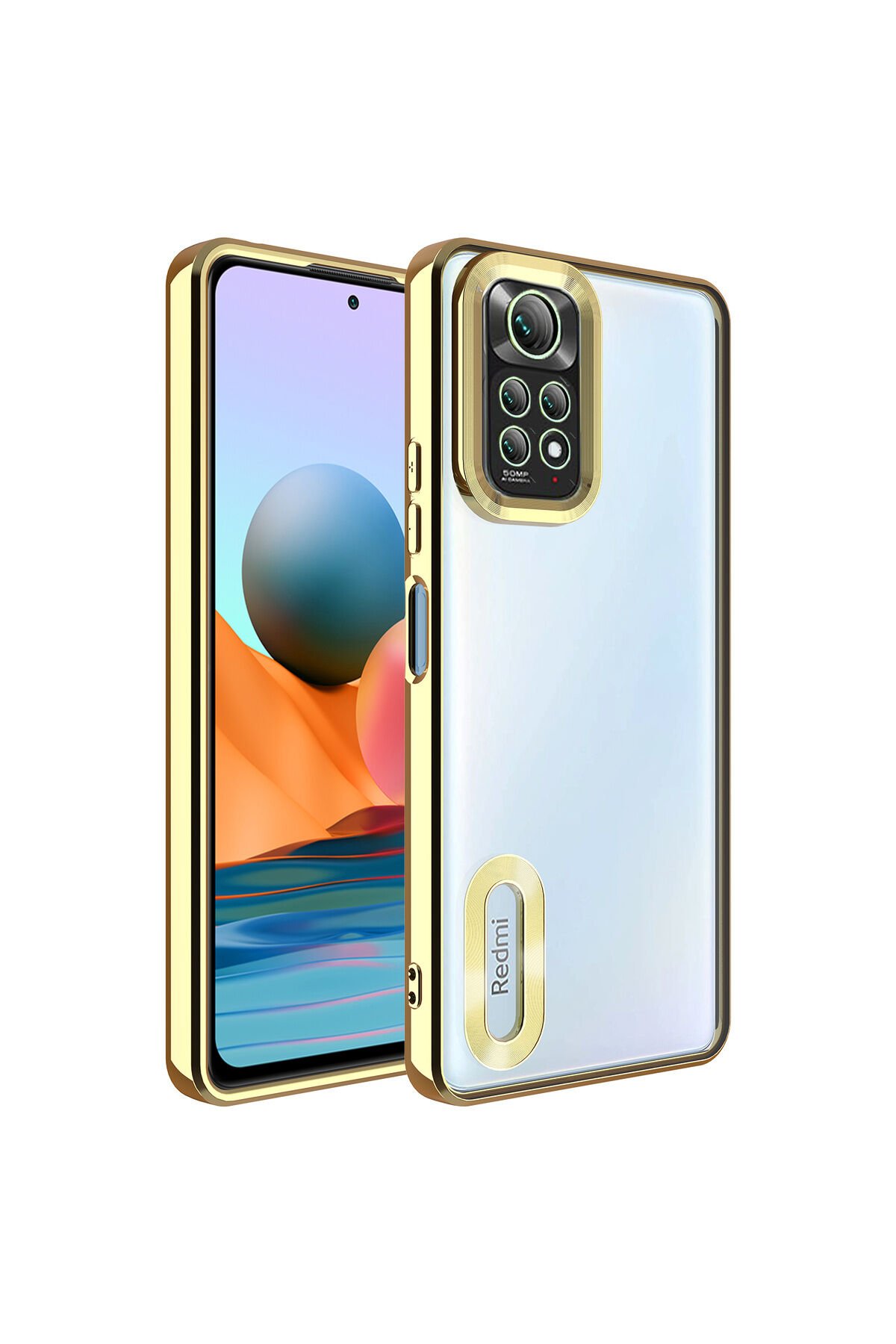 Redmi Note 11S Global Kılıf Kamera Korumalı Logo Gösteren BSAY Omega Kapak - Gold Gold