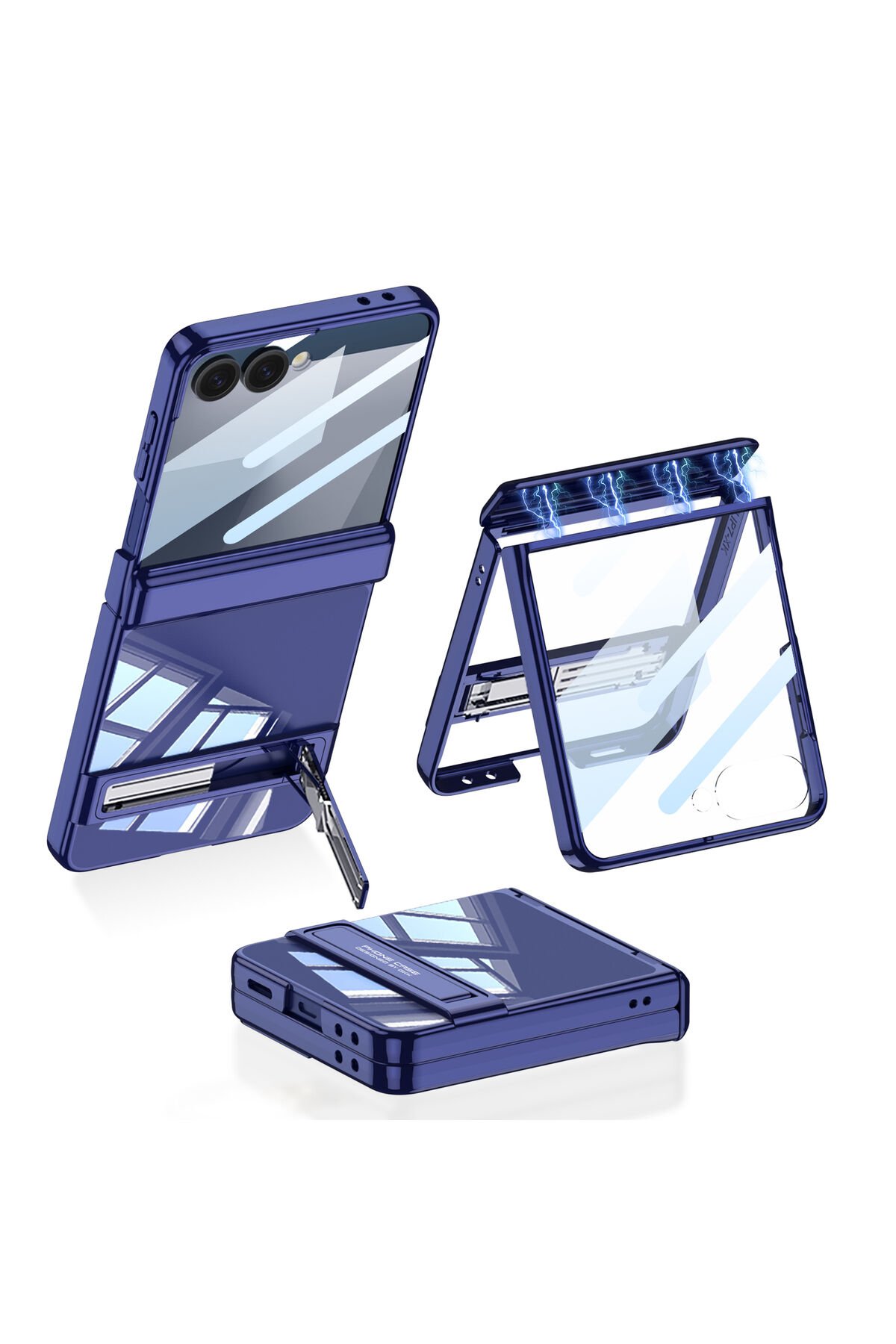 Galaxy Z Flip 7 Kılıf Kamera Korumalı Şeffaf Tasarımlı Lego Standlı Kapak - Lacivert Lacivert