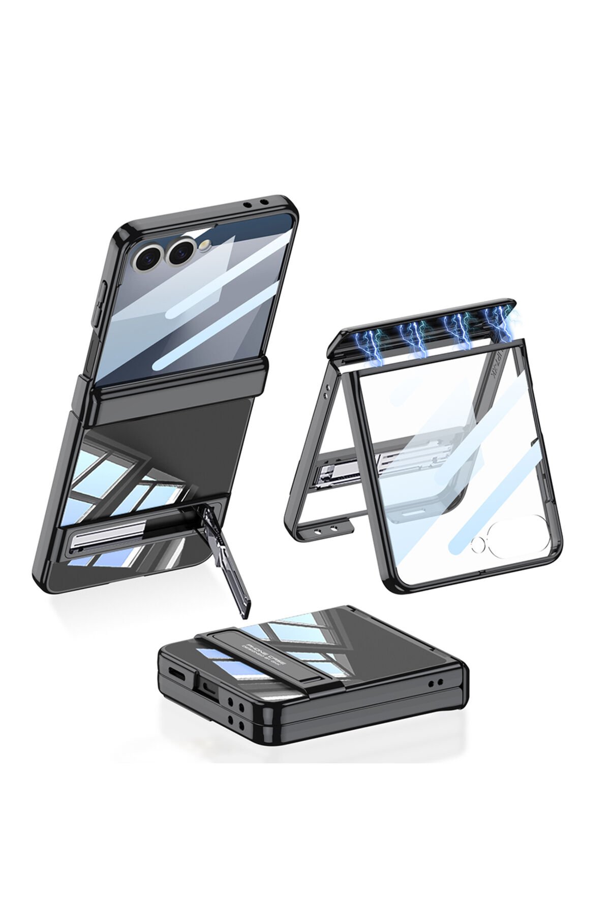 Galaxy Z Flip 7 Kılıf Kamera Korumalı Şeffaf Tasarımlı Lego Standlı Kapak - Lacivert Lacivert