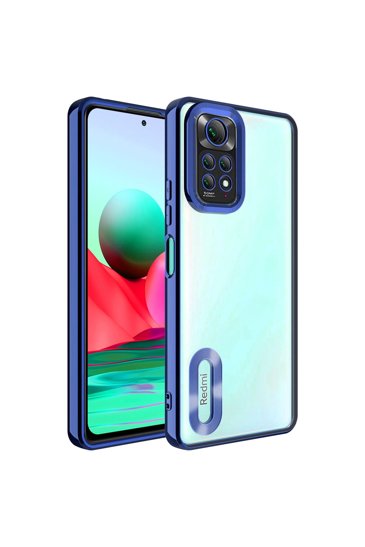 Redmi Note 11S Global Kılıf Kamera Korumalı Logo Gösteren BSAY Omega Kapak - Gold Lacivert