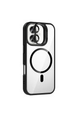iPhone 16 Kılıf Standlı ve Kamera Lens Hediyeli M-Safe Şarj Özellikli Zore Etro Kapak - Desert Titan Siyah