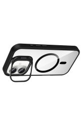 iPhone 16 Kılıf Standlı ve Kamera Lens Hediyeli M-Safe Şarj Özellikli Zore Etro Kapak - Desert Titan Siyah