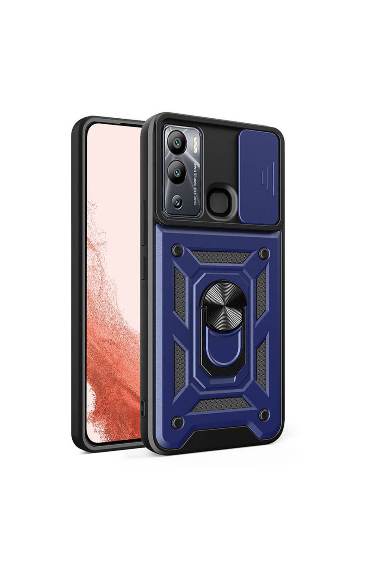 İnfinix Hot 12i Kılıf Magnetik Standlı Kamera Korumalı BSAY Sürgülü Vega Kapak - Mavi Mavi