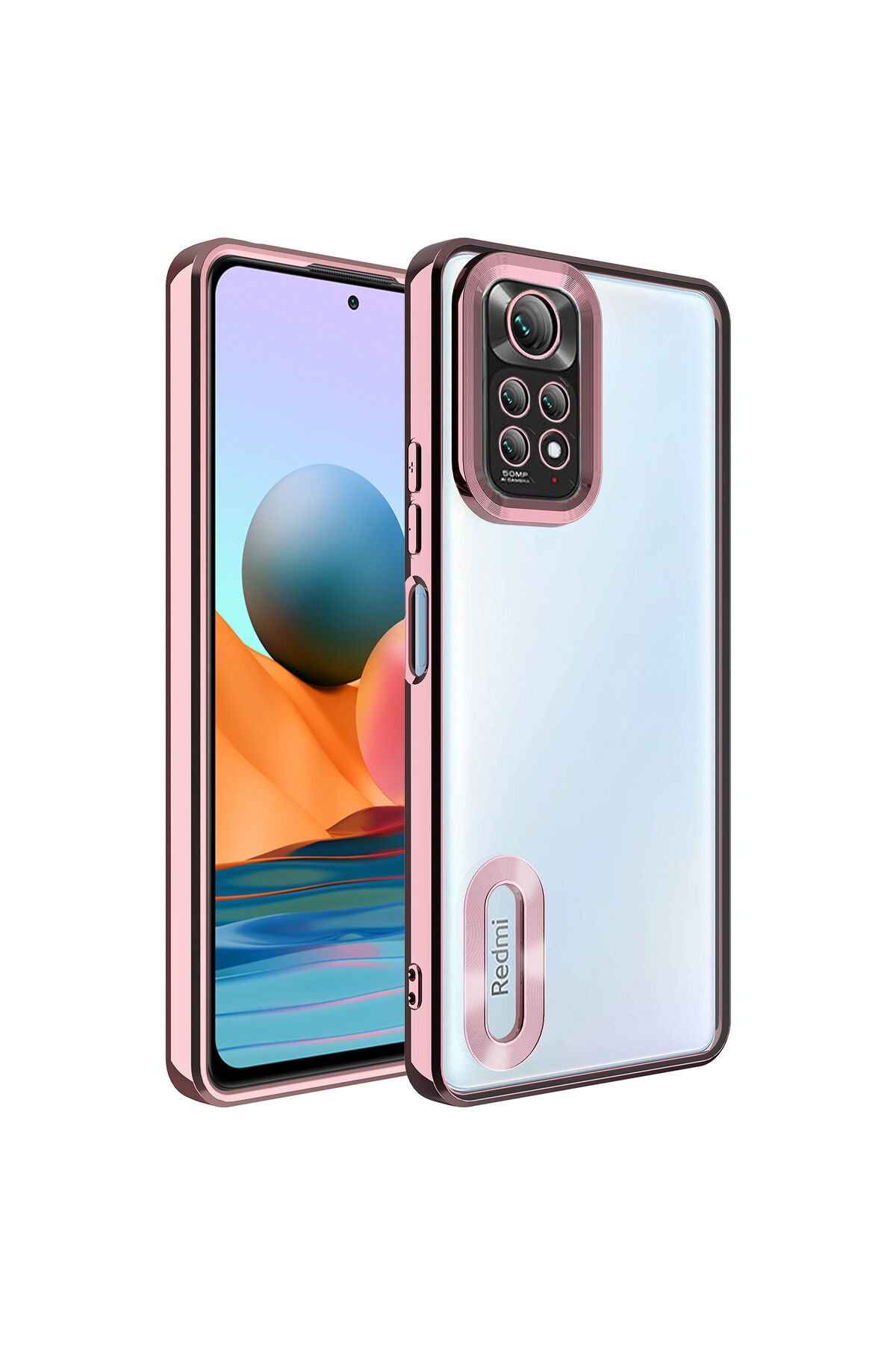 Redmi Note 11S Global Kılıf Kamera Korumalı Logo Gösteren SBT Omega Kapak - Gümüş Rose Gold