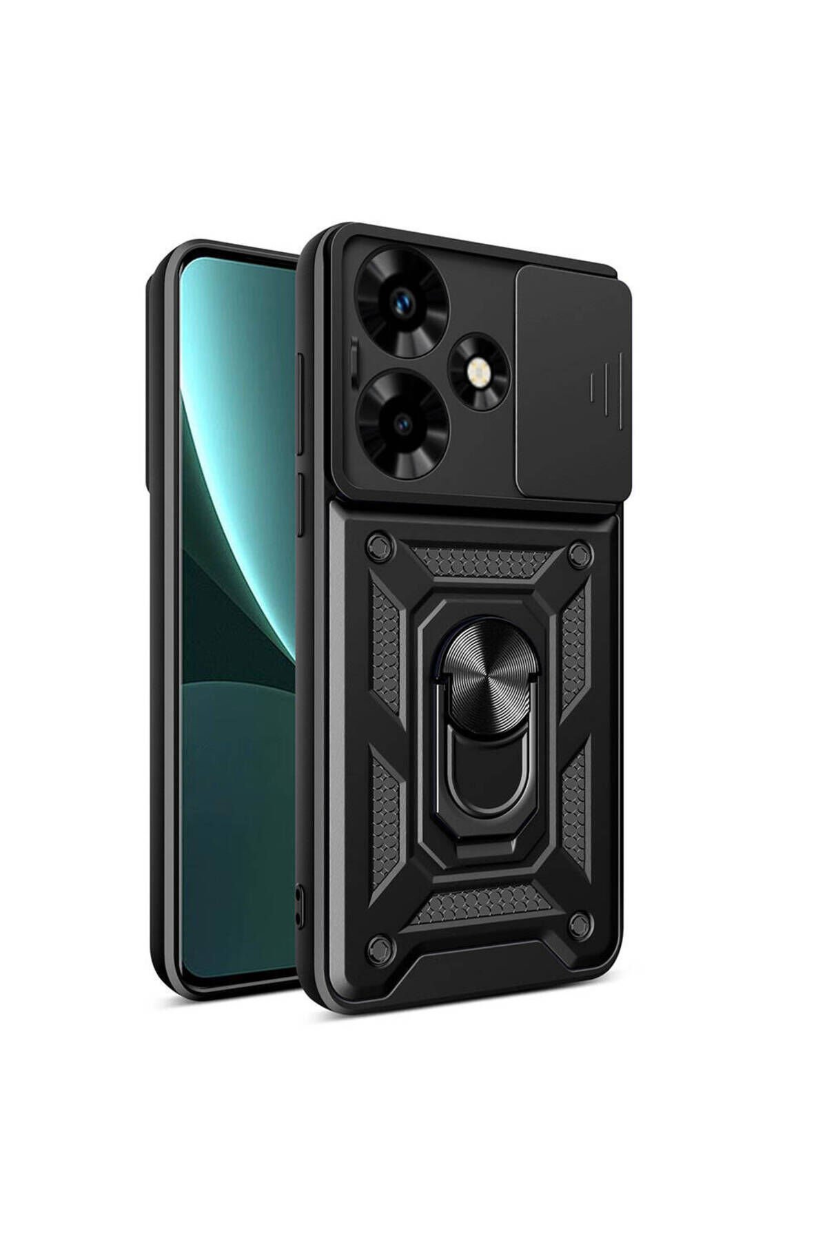 İnfinix Hot 30 Kılıf Magnetik Standlı Kamera Korumalı BSAY Sürgülü Vega Kapak - Siyah Siyah