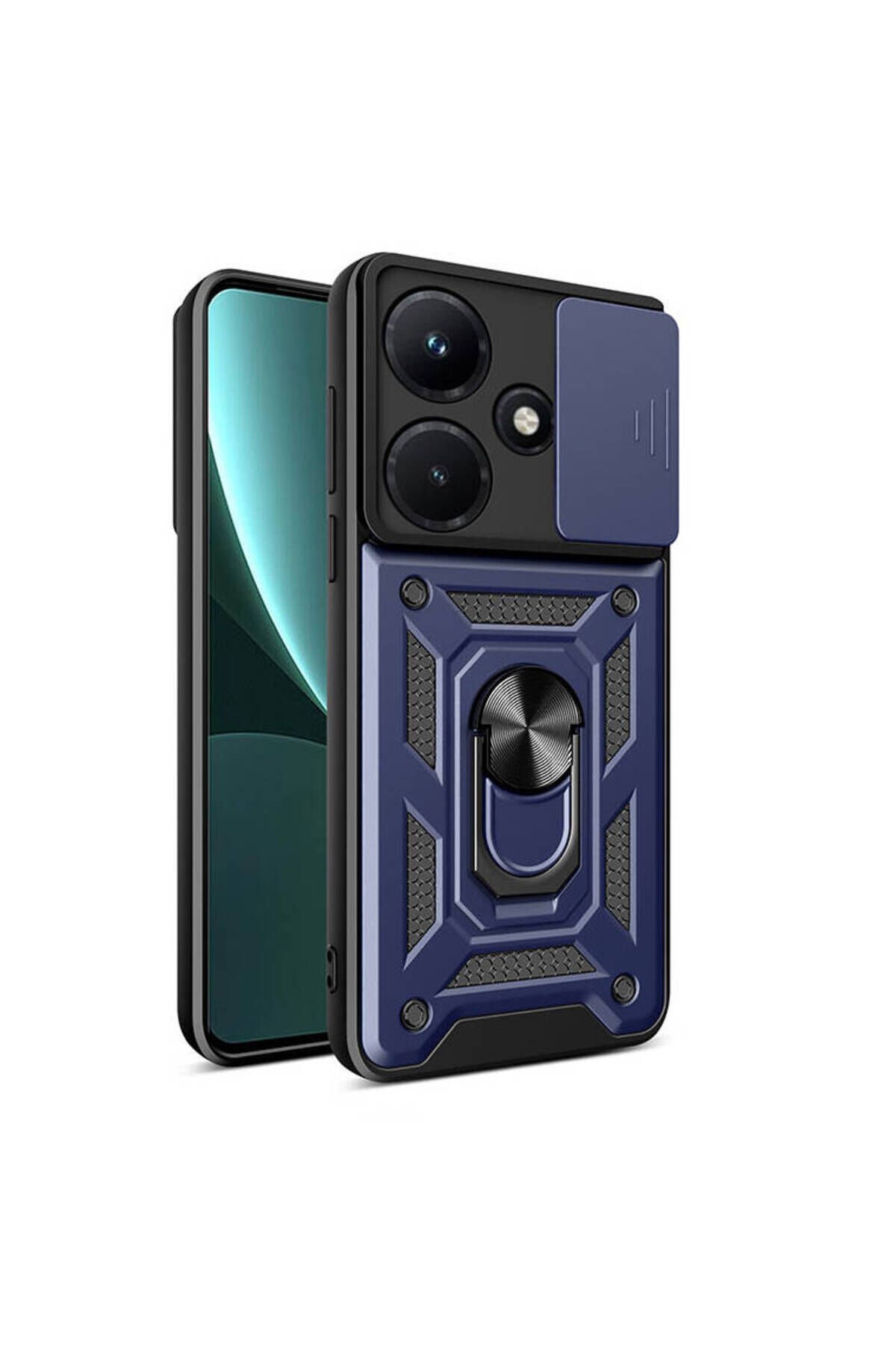 İnfinix Hot 30i Kılıf Magnetik Standlı Kamera Korumalı BSAY Sürgülü Vega Kapak - Siyah Siyah