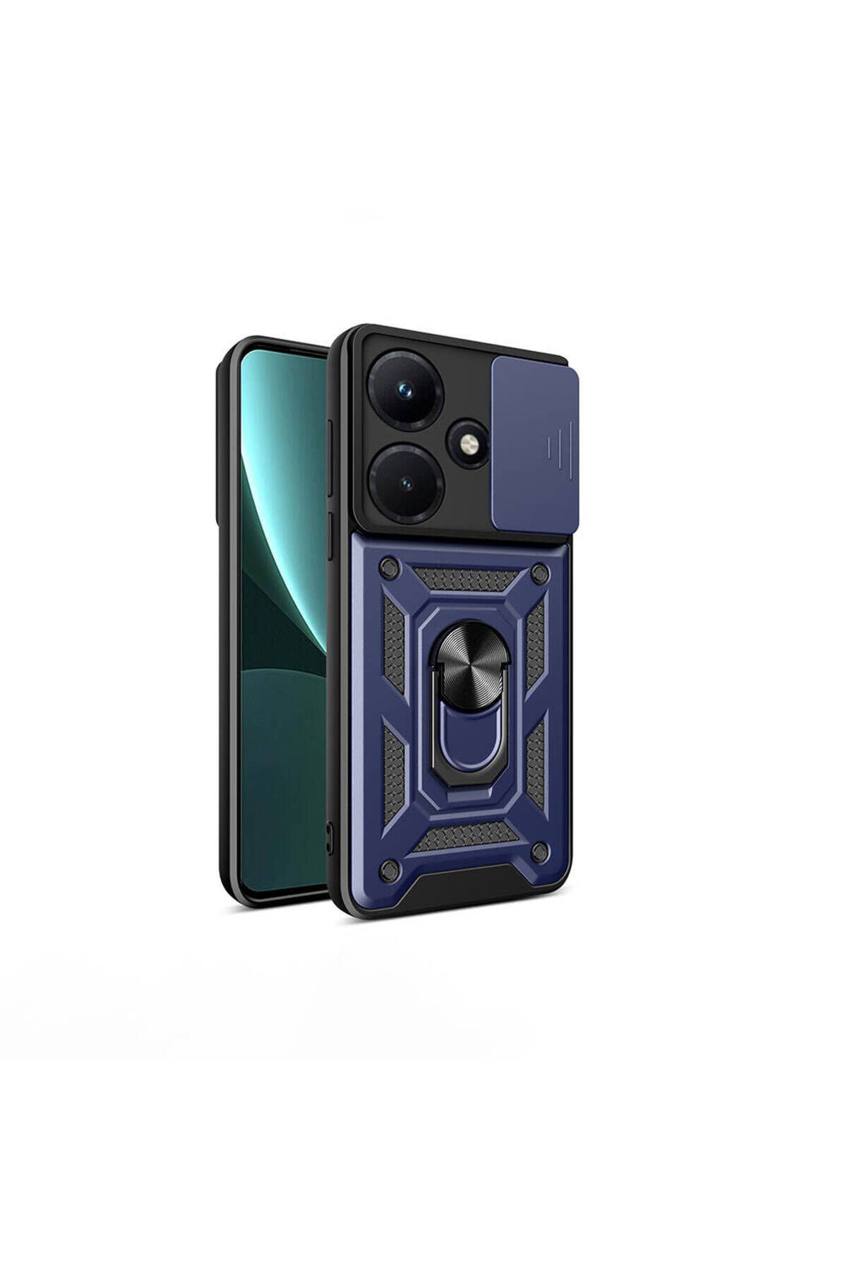 İnfinix Hot 30i Kılıf Magnetik Standlı Kamera Korumalı BSAY Sürgülü Vega Kapak - Siyah Mavi
