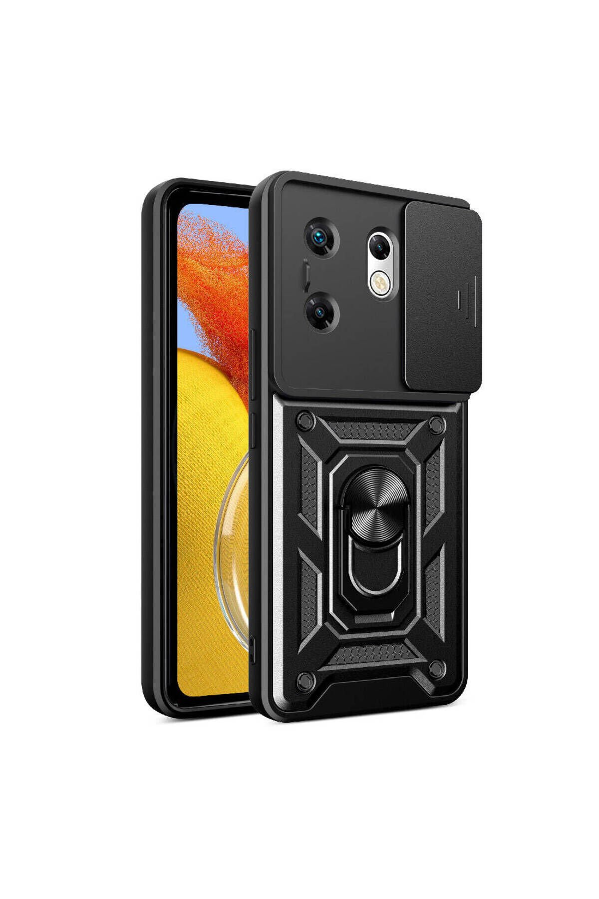 İnfinix Zero 30 4G Kılıf Magnetik Standlı Kamera Korumalı BSAY Sürgülü Vega Kapak - Siyah Siyah