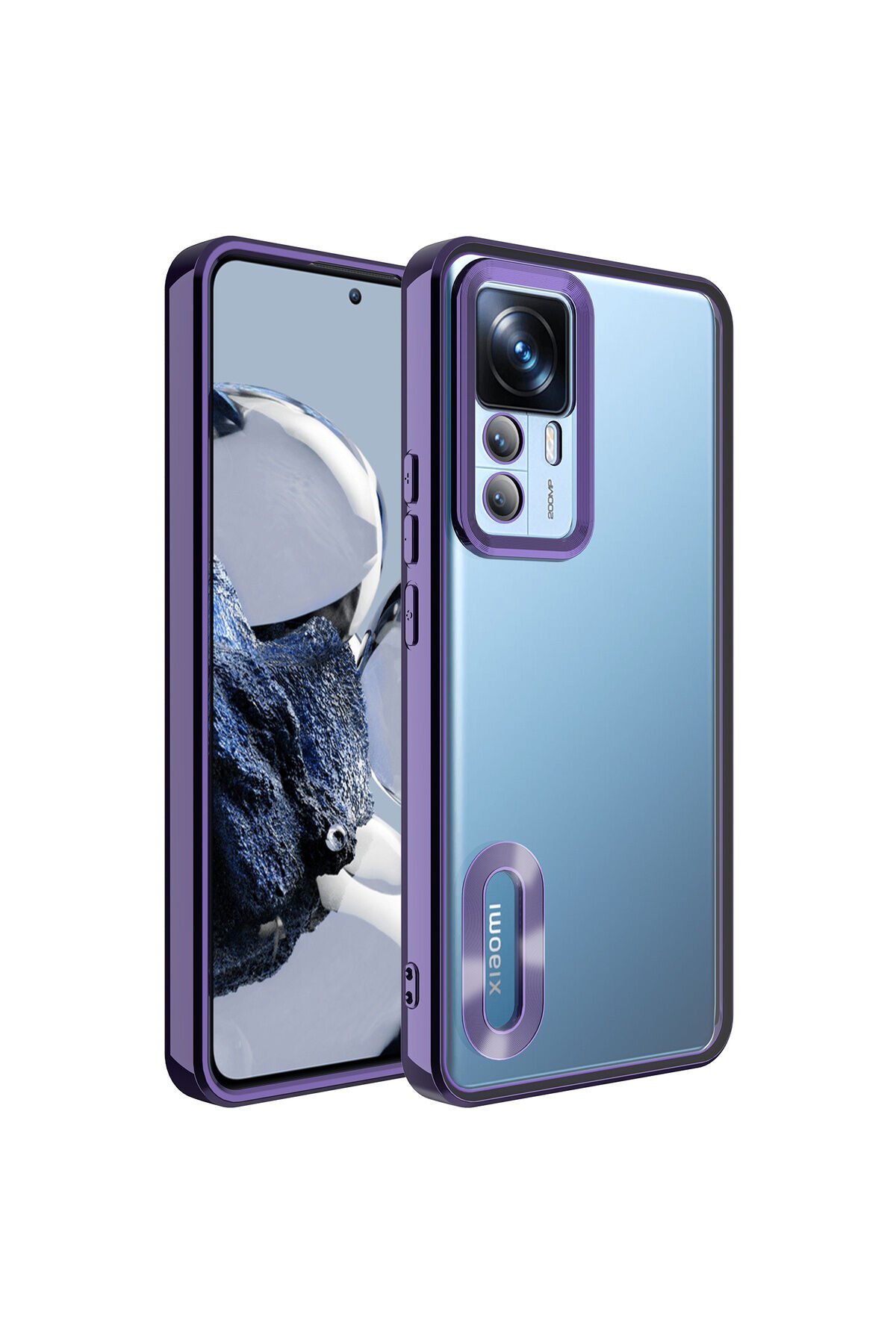 Mi 12T Kılıf Kamera Korumalı Logo Gösteren BSAY Omega Kapak - Rose Gold Derin Mor