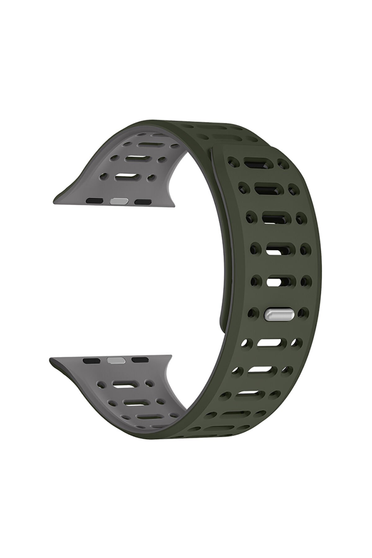 Watch 44mm Uyumlu KRD-124 Silikon Kordon Strap Kayış Koyu Yeşil-Gri