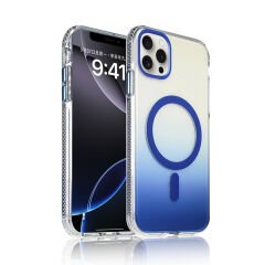 iPhone 15 Pro Max Kılıf M-safe Şarj Özellikli Transparan Renk Geçişli Zore Toros Kılıf Gri