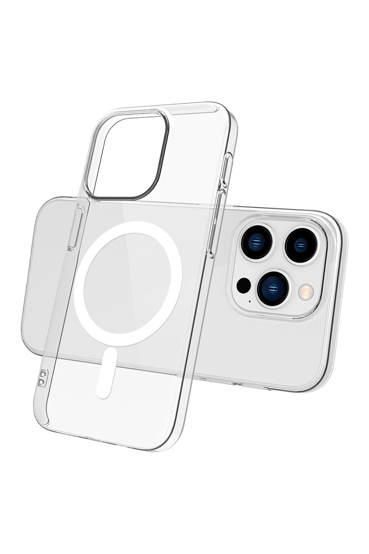 iPhone 15 Pro Max Kılıf BSAY Magsafe Şarj Özellikli Şeffaf Tek Kamera Çerçeveli Porto Kapak - Renksi Renksiz