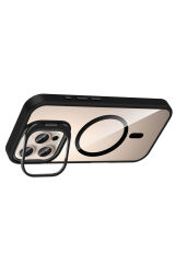 iPhone 16 Pro Kılıf Standlı ve Kamera Lens Hediyeli M-Safe Şarj Özellikli Zore Etro Kapak - Siyah Derin Mor